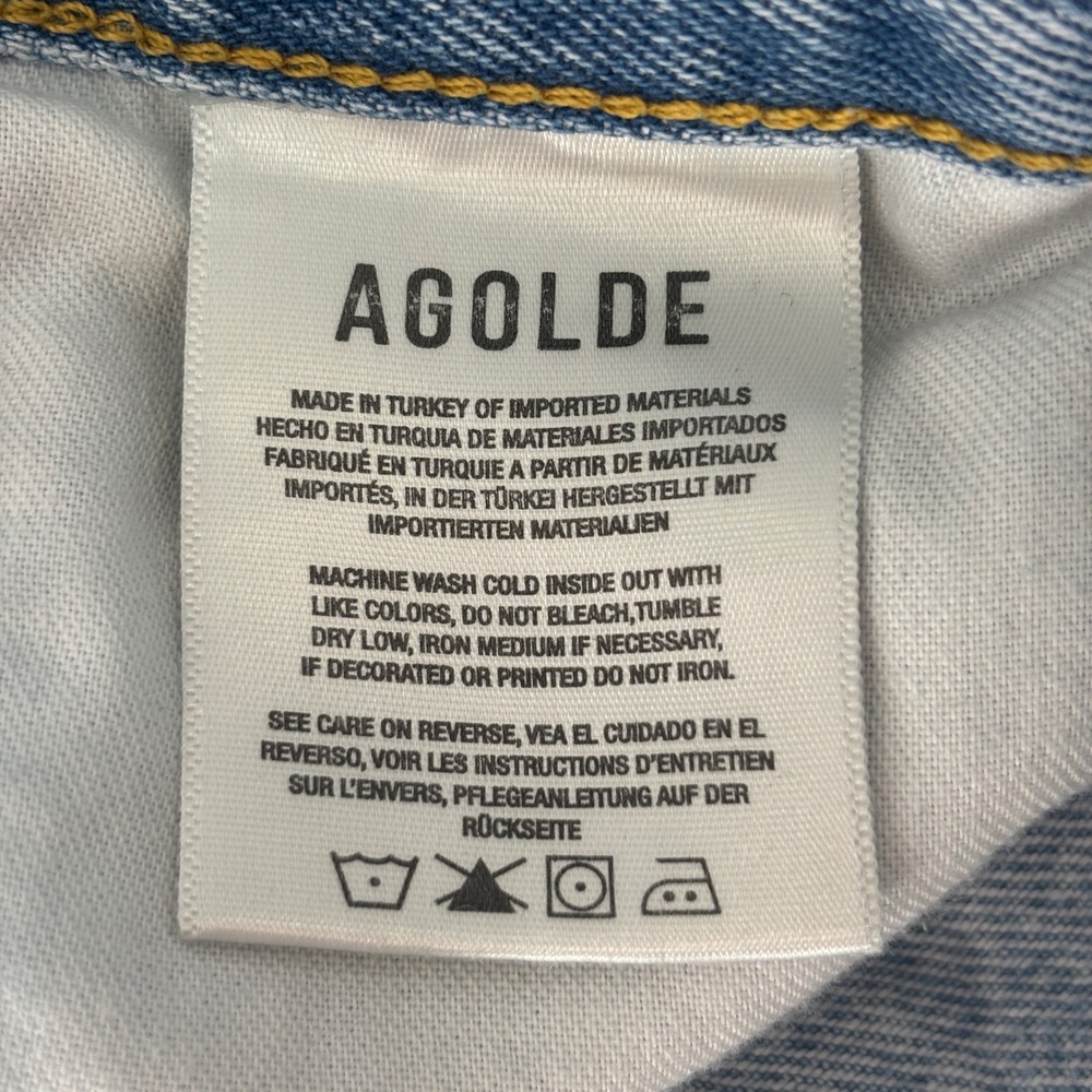 Agolde Parker Long Denim Shorts Swapmeet Light Blue Wash Women Size 31 Raw Hem - Picture 14 of 15
